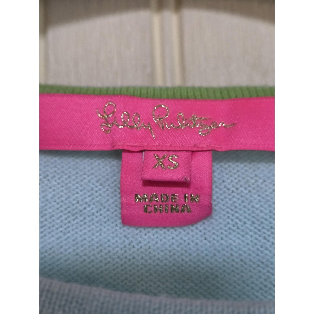 Lilly‎ Pulitzer Sweater Womens XS Blue Pineapple Sequin Side Button Pullover - Picture 6 of 9